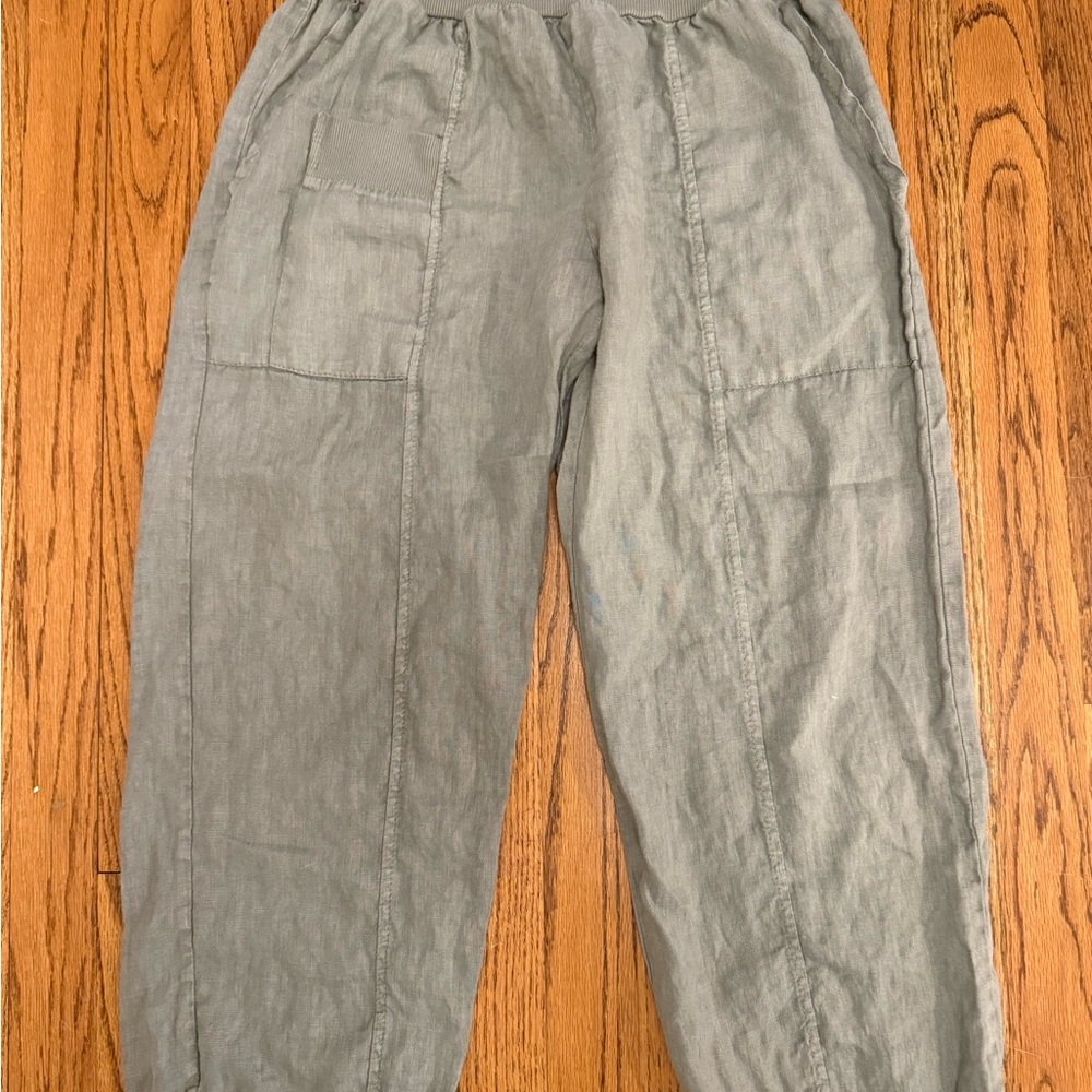 Green Linen Cropped Pants